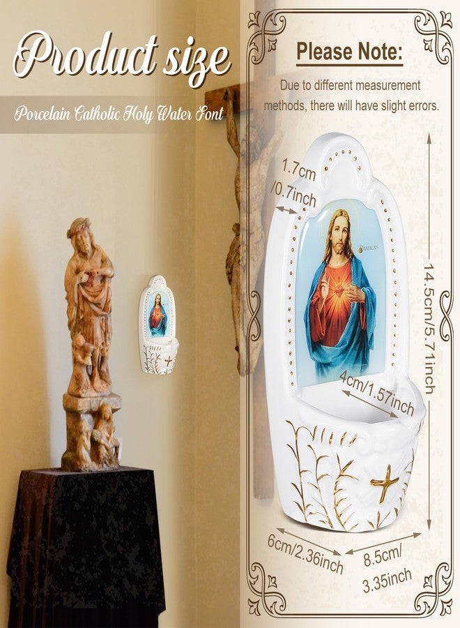 Willinglong 2 Pcs Porcelain Catholic Holy Water Font Ceramic Sacred Heart of Holy Water Fonts Wall Hanging Container for Home Church Entrance Decor First Communion Confirmation Gift(Jesus) - Image 2